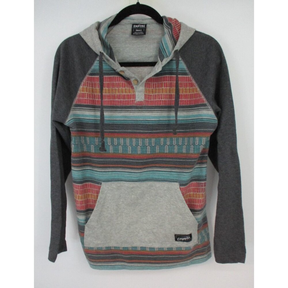 Empyre Hoodie Mens Small Gray Red Green Aztec Long Sleeves Pocket